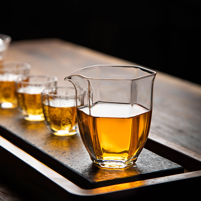 玻璃六角公道杯茶滤一体茶漏套装茶海透明公杯日式分茶器加厚