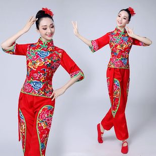 花布广场舞套装 2018新款 民族风女成人 演出服舞蹈服装 东北秧歌服装