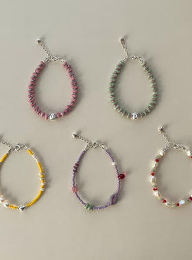 est studio原创小众彩色米珠珍珠夏日手工串珠手链女百搭叠戴手串