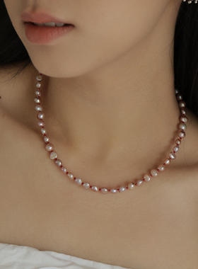 est studio原创天然巴洛克紫色珍珠项链撞色设计感锁骨链串珠颈链