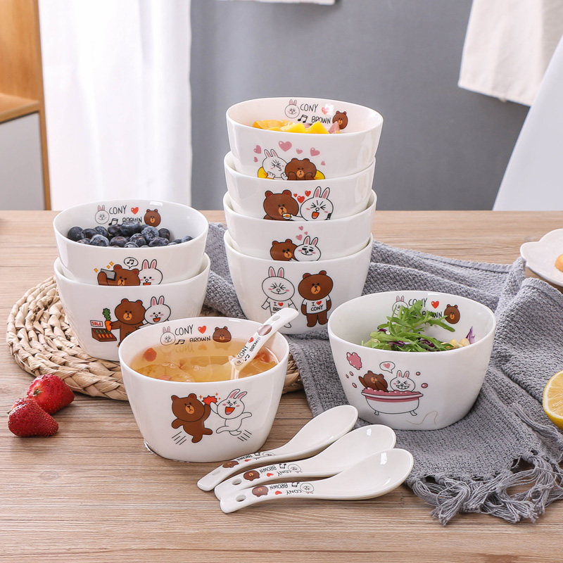 4.5英寸陶瓷四方碗家用儿童卡通可爱布朗熊米饭碗汤碗单人用餐具|ruв категории посуда, посуда, чаша - от Buy2taobao.com для оказания профессиональной услуги покупки агента Taobao