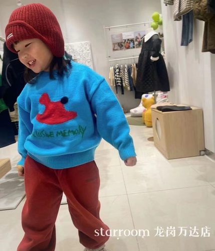 STARROOM 男女宝宝保暖毛衣儿童扛起球蓝色保暖绵羊毛衫套头上衣