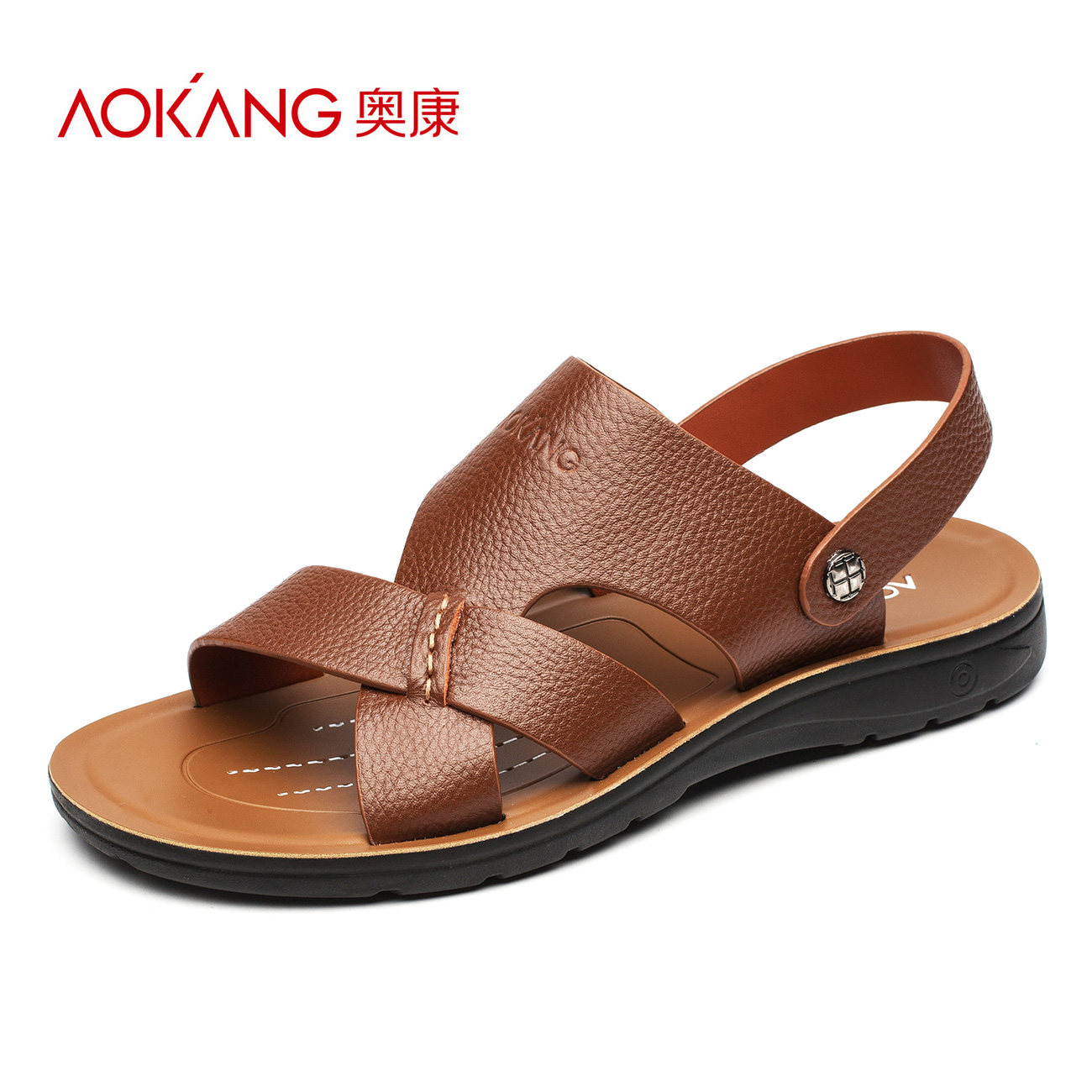 AOKANG SANDALS MENS GENUINE LEATHER SOFT SOLE PLUS SIZE MENS SANDALS SUMMER STYLE MIDDLE-AGED AND ELDERLY DAD DUAL-USE CASUAL SLIPPERS