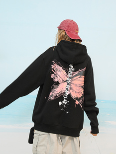 PCMY蝴蝶刷漆连帽卫衣网红潮牌印花涂鸦连帽衫男女情侣装宽松外套