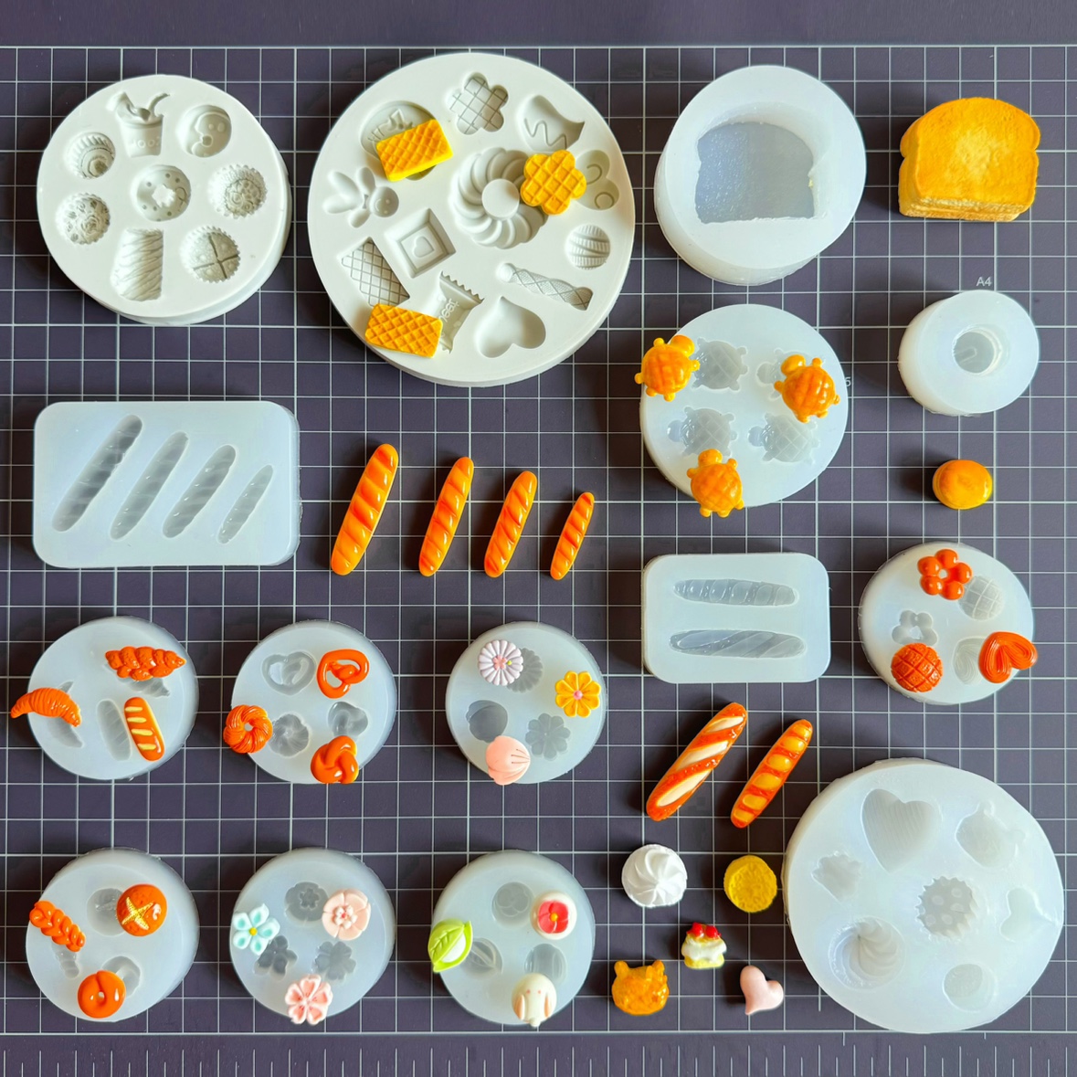 微缩食玩迷你月饼长面包法棍点心日式和果子松饼奶油吐司硅胶模具