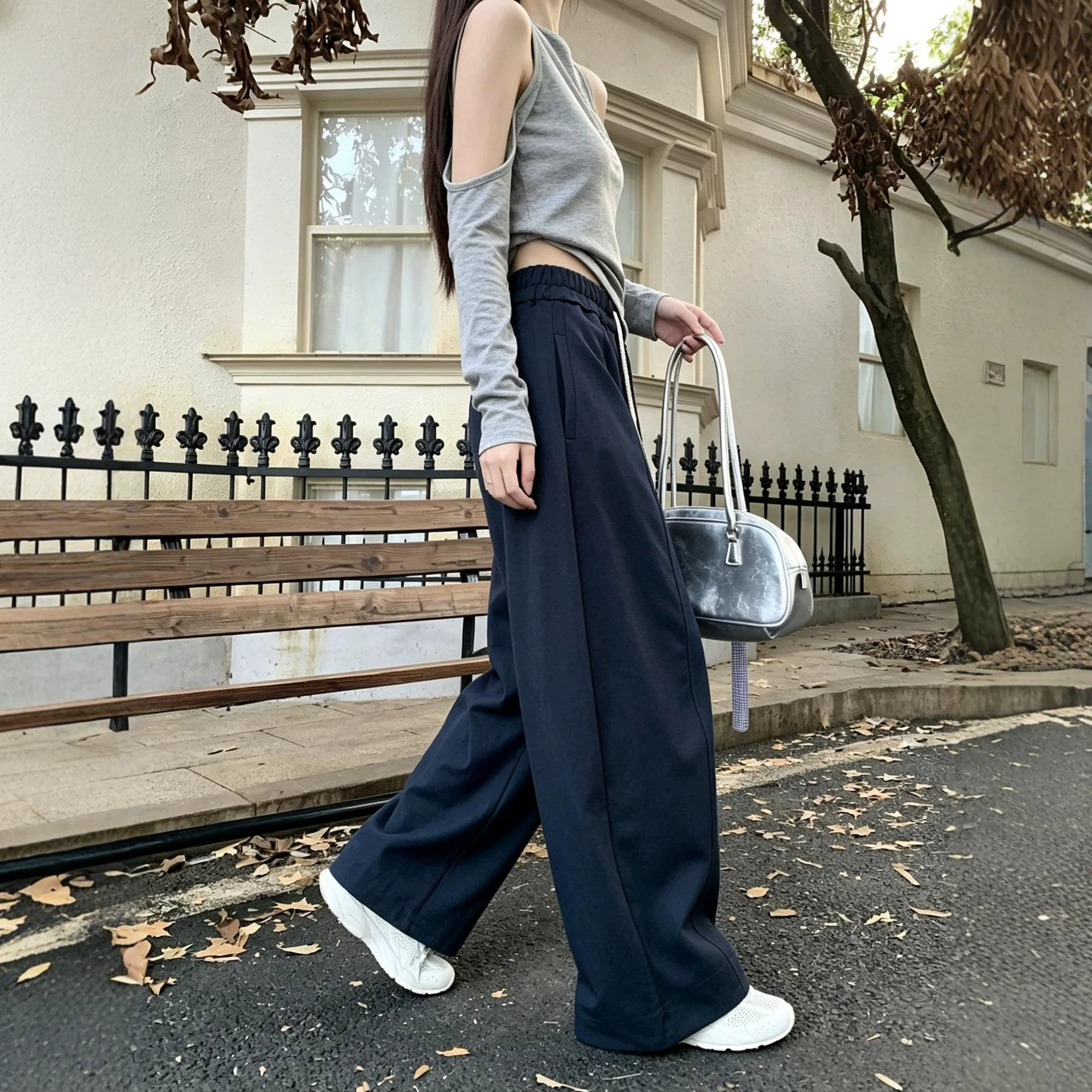 2026秋高腰显瘦花苞阔腿卫裤女