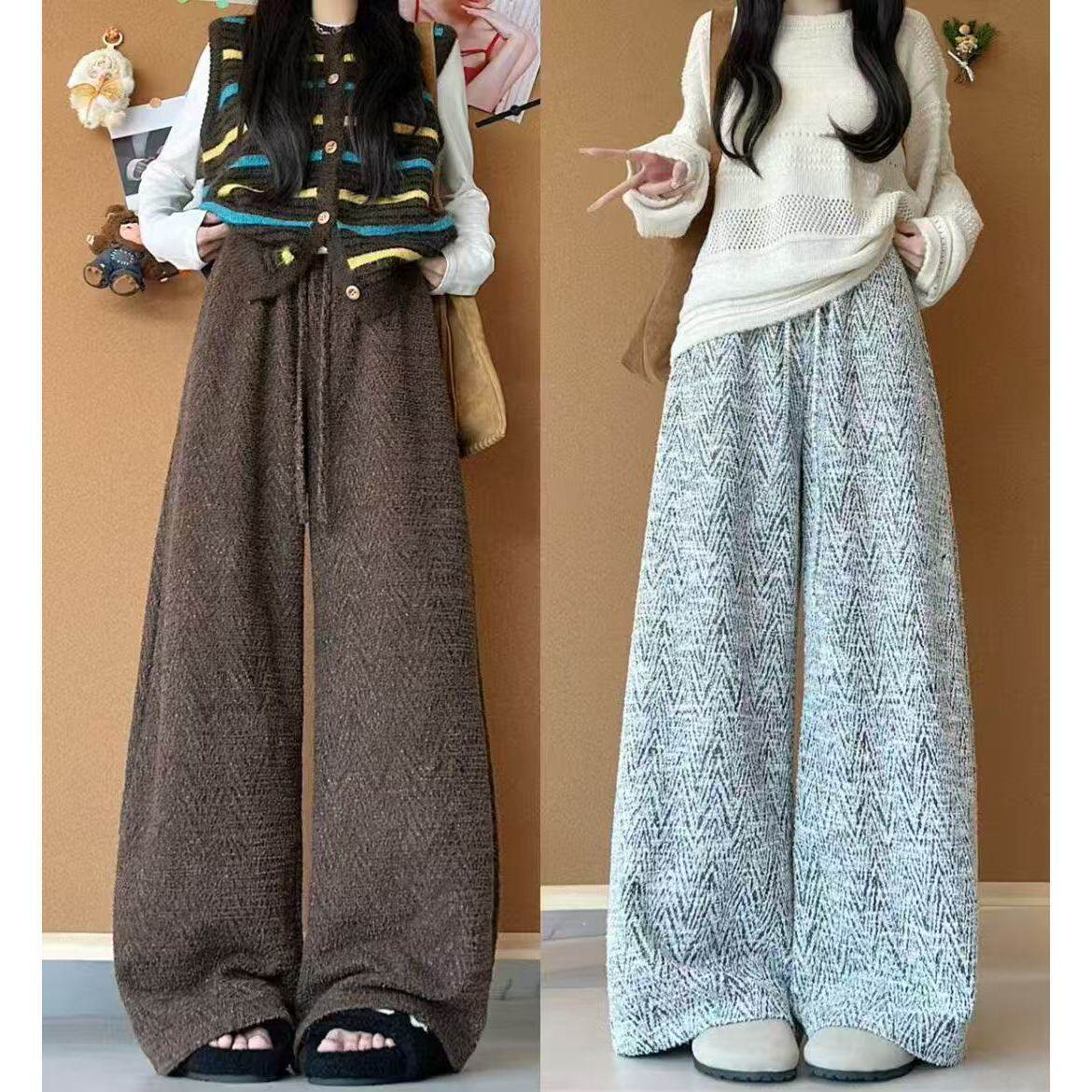 韩系小香风高腰显瘦阔腿裤女