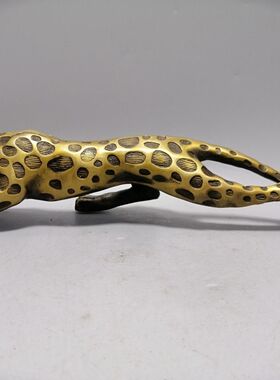 古玩铜器收藏豹子摆件 仿古黄铜金钱豹车摆 家居摆件 工艺精湛