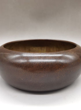 紫铜钵器型厚重形制端正通体光素色泽雅致古意盎然