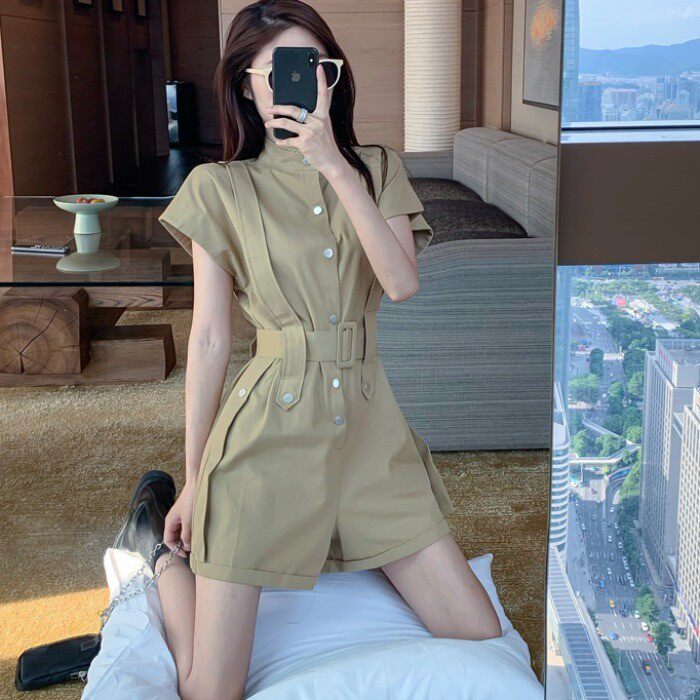 阔腿裤连体裤女2021夏季潮休闲工装短裤连身裤卡其色高腰连衣裤子|msdalam kategori Butik wanita / wanita, seluar, seluar santai - dari Buy2taobao.com untuk memberikan perkhidmatan ejen Taobao profesional membeli