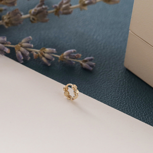 JINJEWELRY纯14K黄金耳环闪亮迷你小巧圆片车花耳骨环耳饰耳圈