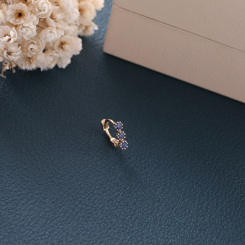 纯14K金蓝色一排耳骨环