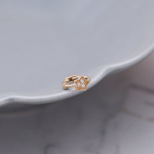 JINJEWELRY 纯9K金满锆星星耳骨环小巧五角星耳环耳饰女款