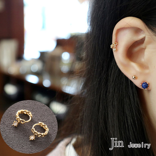jinjewelry14k纯金麻花小耳骨环