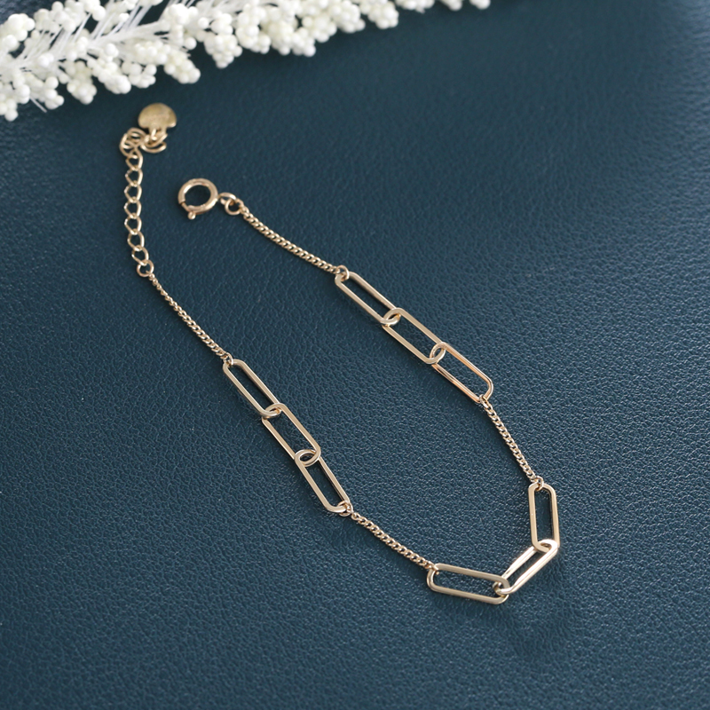 14K金方格款坦克链手链简约百搭