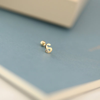 jinjewelry韩国14k字母锆石耳钉
