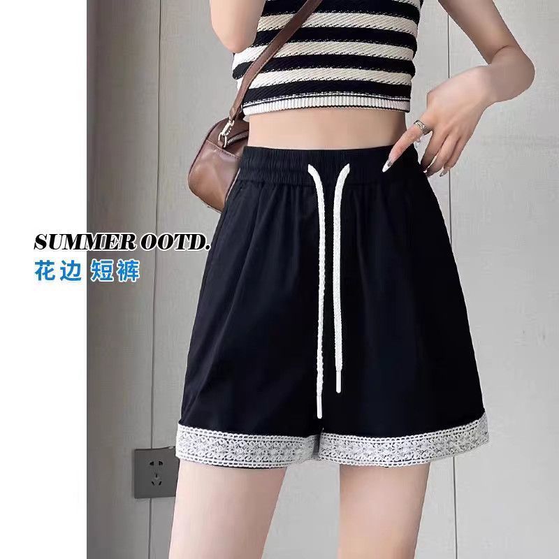 胖mm300斤日系花边短裤高腰显瘦速干夏季薄款女时尚休闲a字阔腿裤