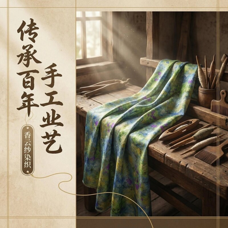 真丝面料花萝桑蚕丝香云纱提花布料手工DIY大方巾复古风披肩女