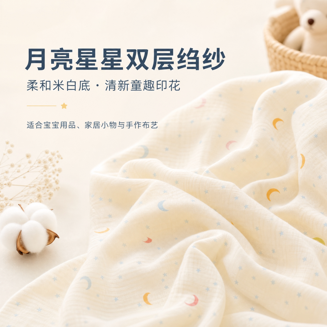 母婴A类100%纯棉双层皱纱布料印花柔软亲肤DIY口水巾家居服棉布头