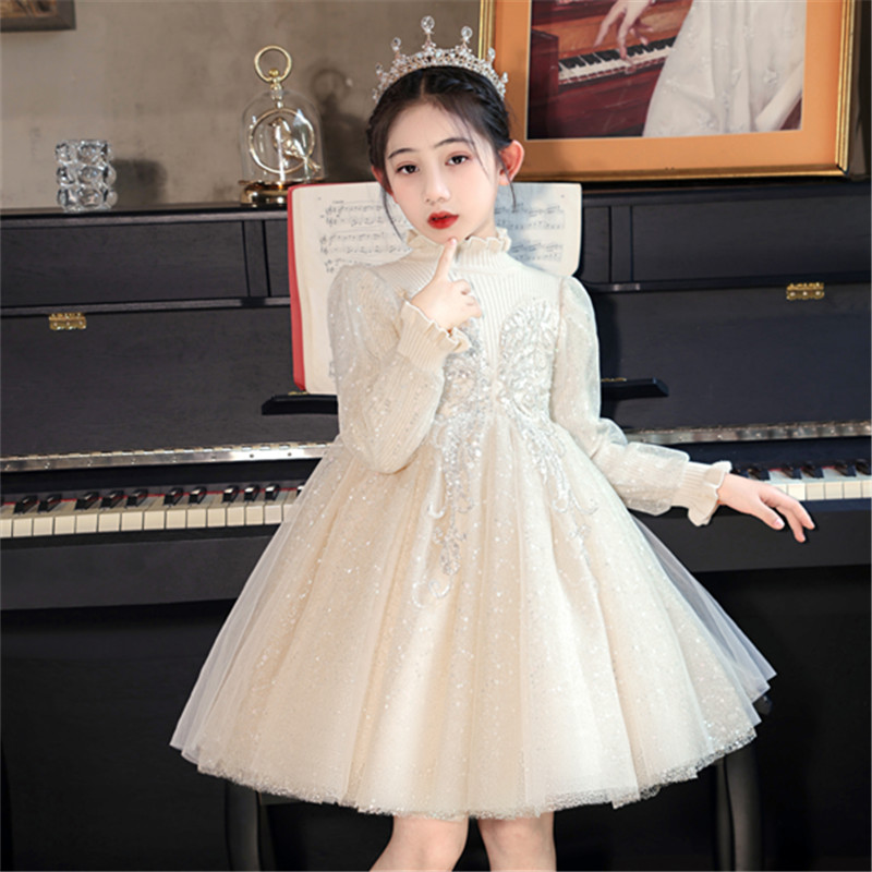 女童礼服花童婚礼小女孩冬季生日公主裙儿童主持人高端钢琴演出服
