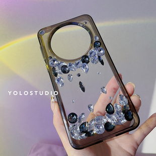 YOLO 原创定制奢华水钻手机壳适用华为mate60Pro高透50RS硬壳全包防摔套个性简约水晶宝石壳P40Pro保护套爆闪