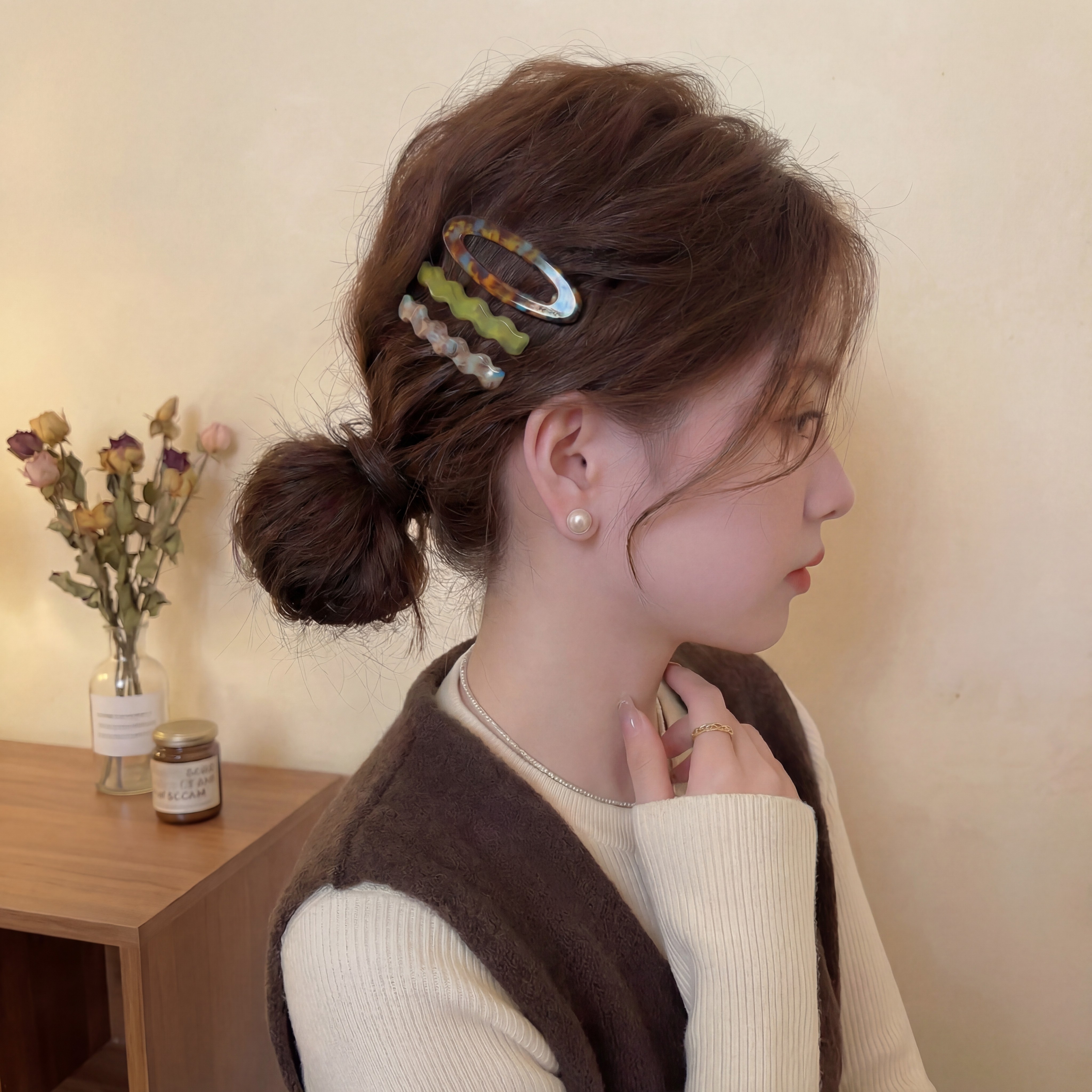 ins风蓝棕琥珀色发夹气质特色刘海夹侧边碎发夹高级感女造型发饰