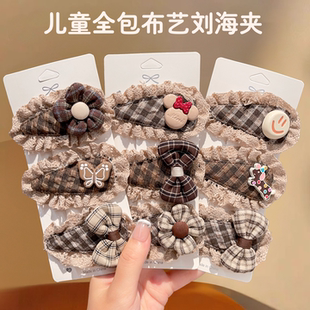 复古风儿童发夹女童可爱格纹蝴蝶花朵卡通发饰侧边夹甜美刘海夹