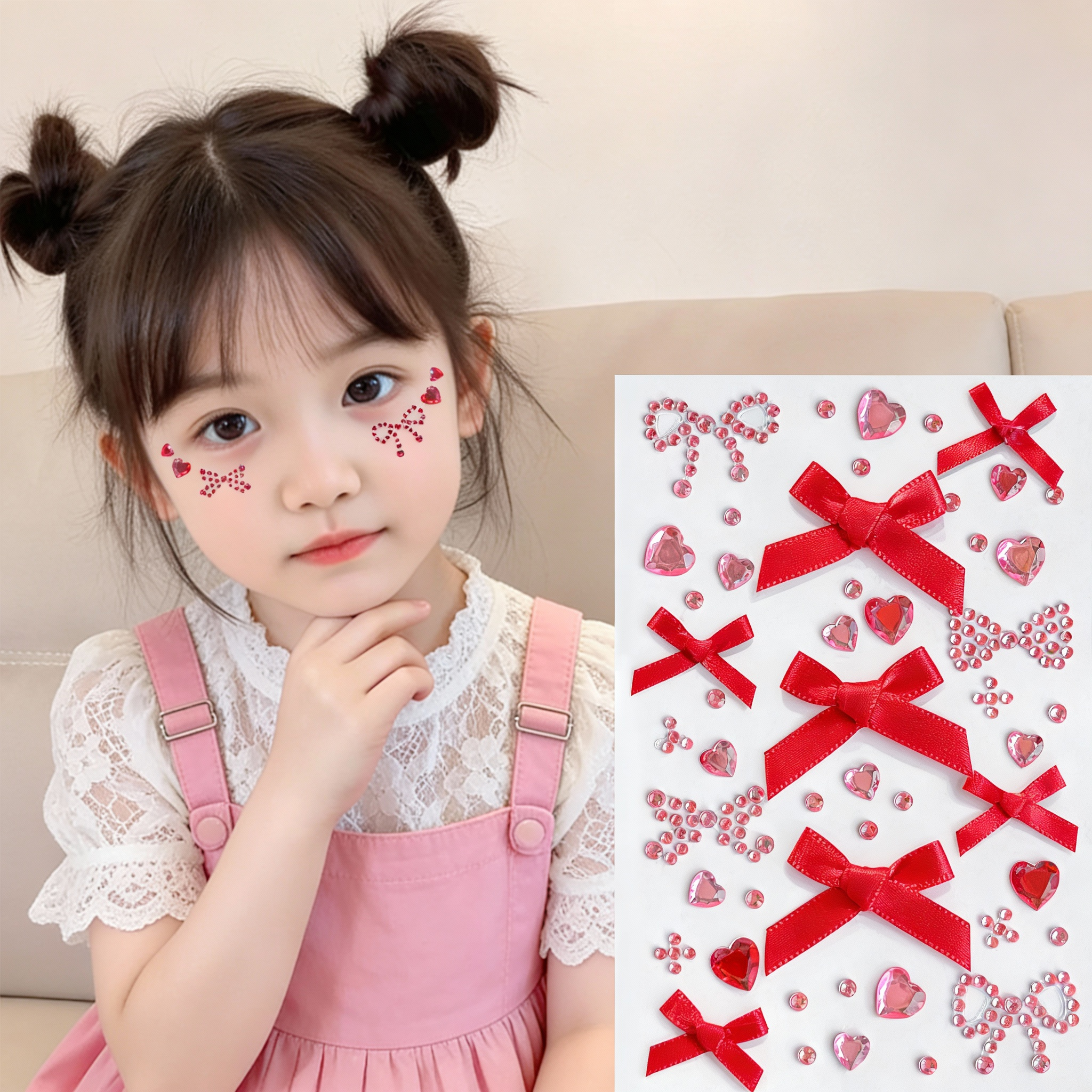 粉色蝴蝶结爱心贴纸儿童新年圣诞红可爱装饰贴防水持久3D立体贴钻,玩具/童车/益智/积木/模型,贴纸,淘宝优惠券,粉丝福利购,淘宝优惠卷