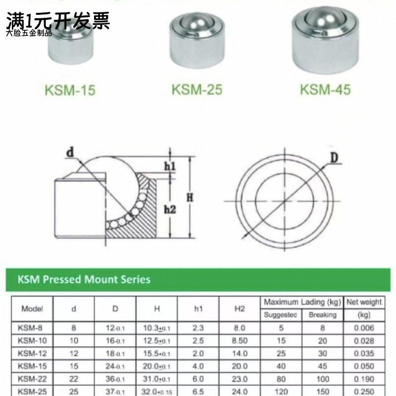 QFA11-10钢制重载万向球KSM10压