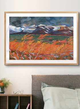 鳟鱼红叶抽象单幅装饰画 家庭客厅装修墙壁挂画 走廊过道墙上壁画