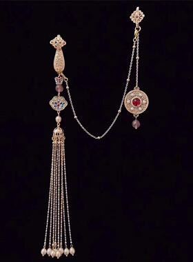 压襟掛饰原创设计复古宫廷国风旗袍压襟挂件流苏女珍珠汉服配饰