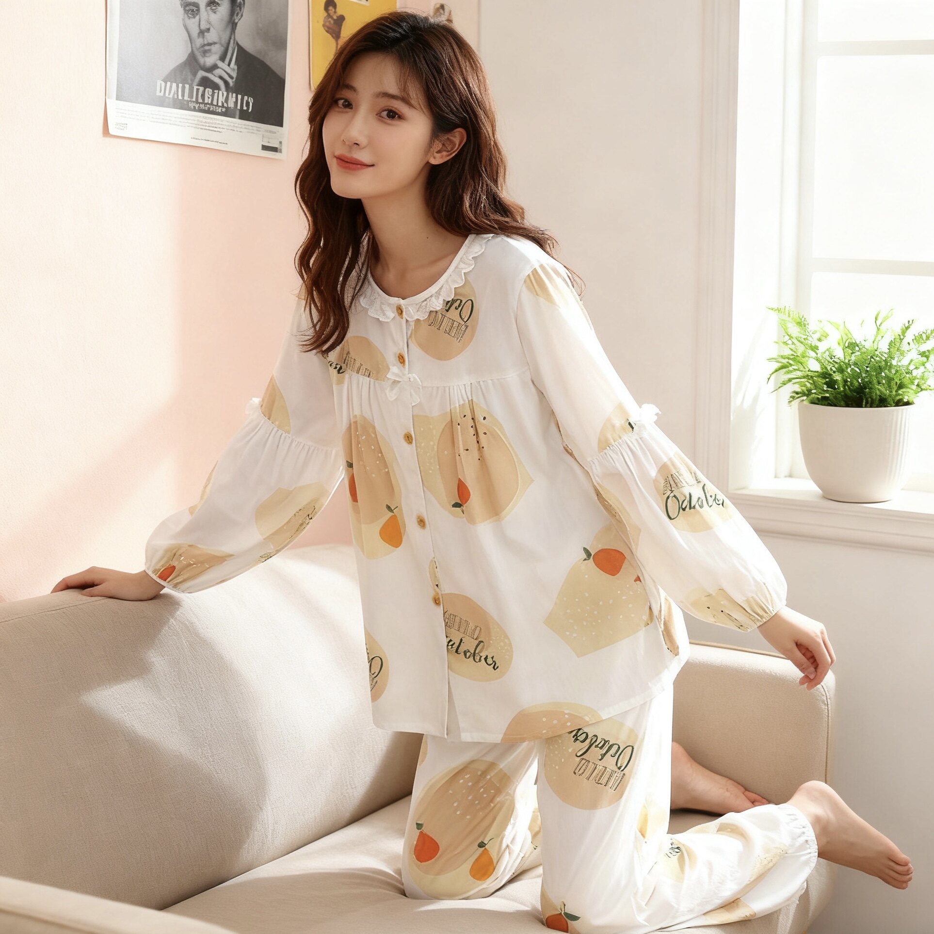 睡衣女春秋长袖薄款家居服可外穿
