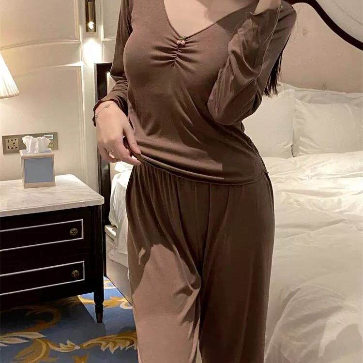 长袖睡衣女春秋冬季两件套装