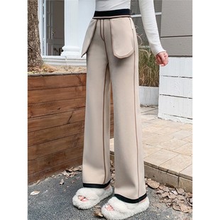 AMR UU◆显腿长~加绒加厚小黑裤高腰显瘦马体裤微喇裤女秋冬新款