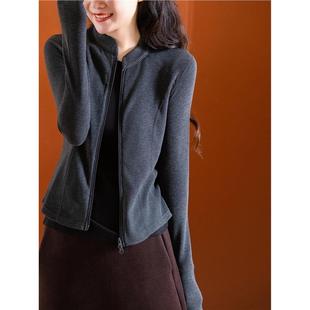 纸片人上衣/400克！含羊毛/双拉链 圆领百搭长袖外套女