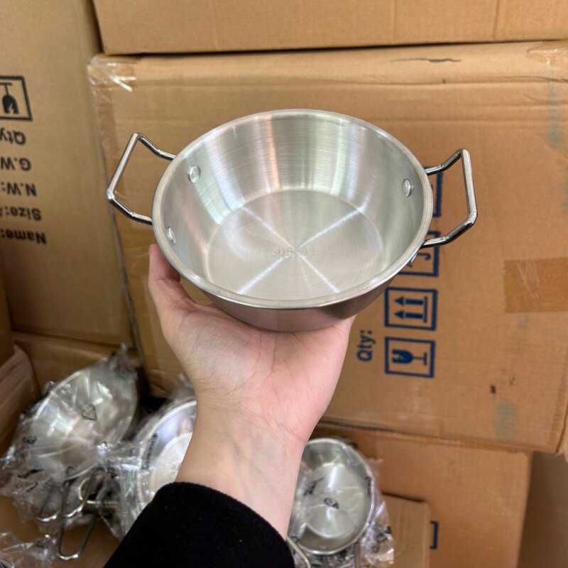 尾货清仓304不锈钢韩式米酒碗饭碗小吃碗带双耳调料碗饭沙拉碗图片