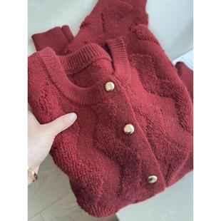 2025年春季新款红色毛衣女针织衫开衫新年圣诞穿搭慵懒风上衣