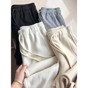 高克重软糯呢料 女士松紧腰直筒休闲裤 窄版阔腿裤女秋冬