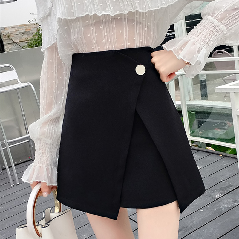 a字半身裙女2020新款时尚高腰不规则包臀裙开叉一步裙黑色短裙裤