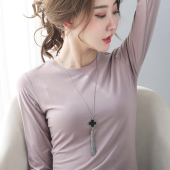 莫代尔长袖 T恤女修身 紧身女士打底衫 春秋季 韩版 内搭黑白色ins上衣