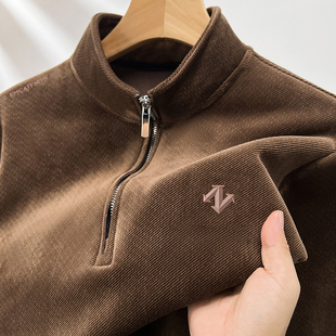 半拉链立领卫衣男款冬季加绒加厚保暖宽松休闲t恤男士打底衫外套