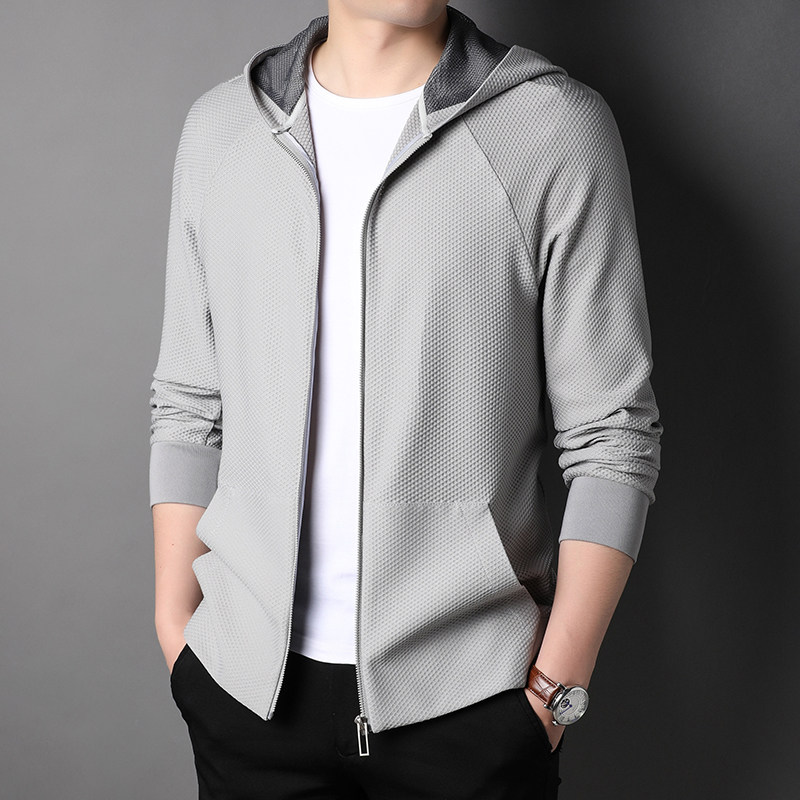 2025春秋季华夫格夹克男士休闲连帽外套运动风薄款男装潮流上衣服