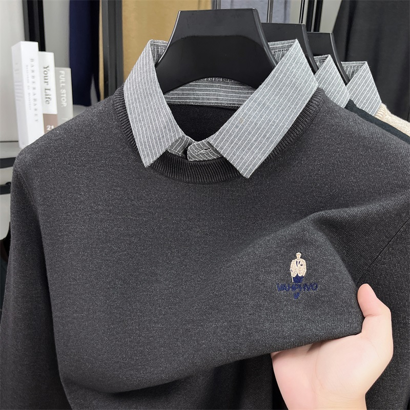 衬衫领男士长袖加厚针织衫毛衣
