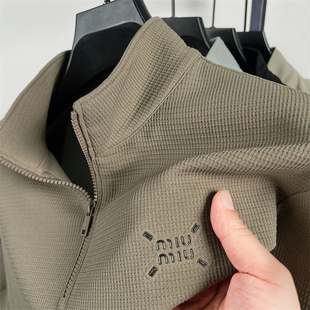 2025新款春秋美式宽松半拉链名牌卫衣立领长袖T恤外套打底衫休闲