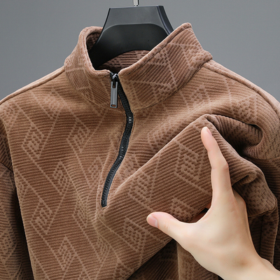 立领半拉链卫衣男加绒加厚冬季运动保暖t恤男长袖内搭打底衫上衣