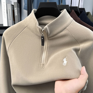 奥利绒刺绣小马标立领半拉链卫衣男款秋冬季加绒加厚青年潮流外套