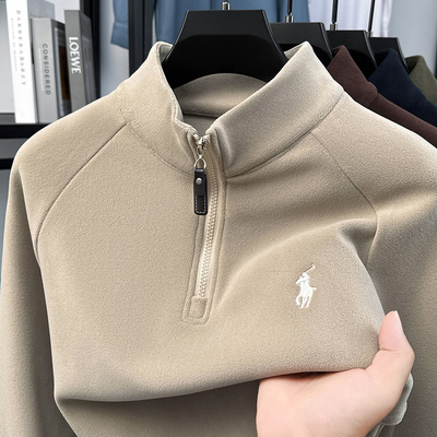 刺绣图案男士半拉链加绒卫衣男