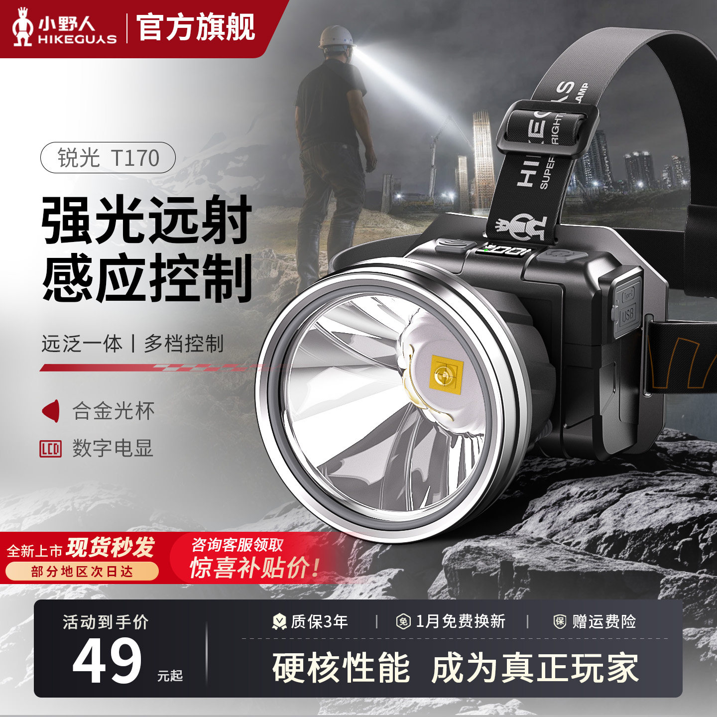 头灯强光充电超亮超长续航小时头戴式灯照明户外钓鱼专用