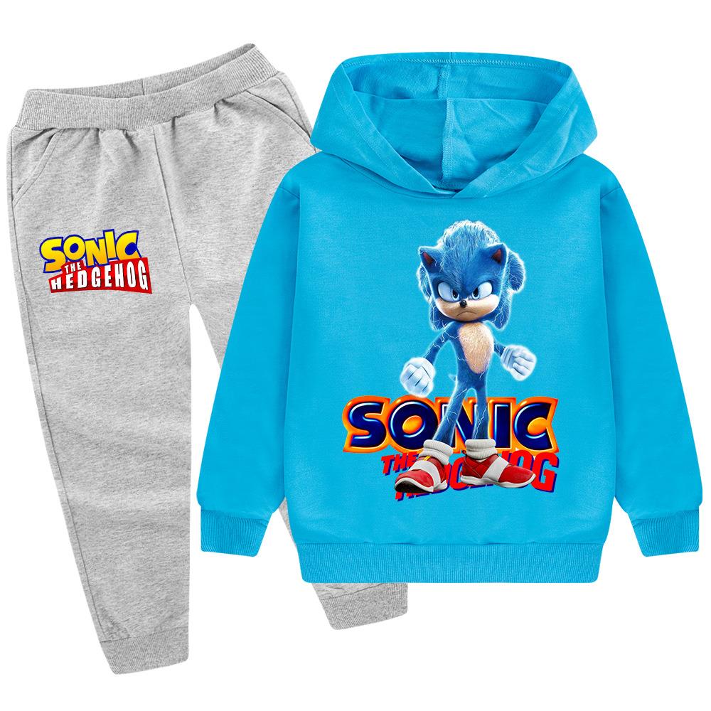 索尼克sonic儿童衣服春秋套装长袖t恤裤子童装音速小子外套连帽衫