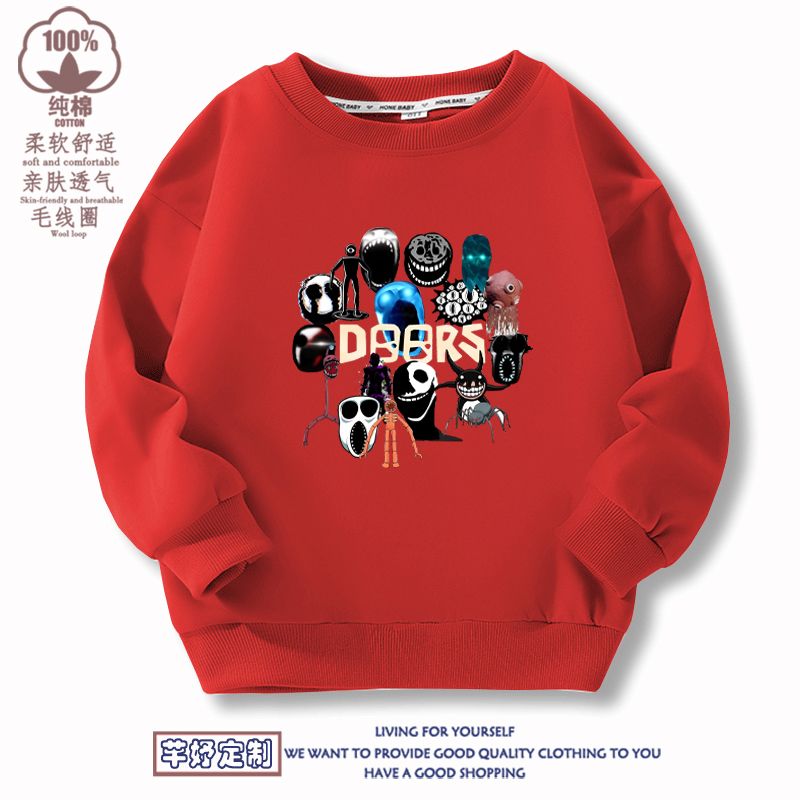 roblox doors衣服逃离大门卫衣儿童长袖外套童装男童印花春秋季款